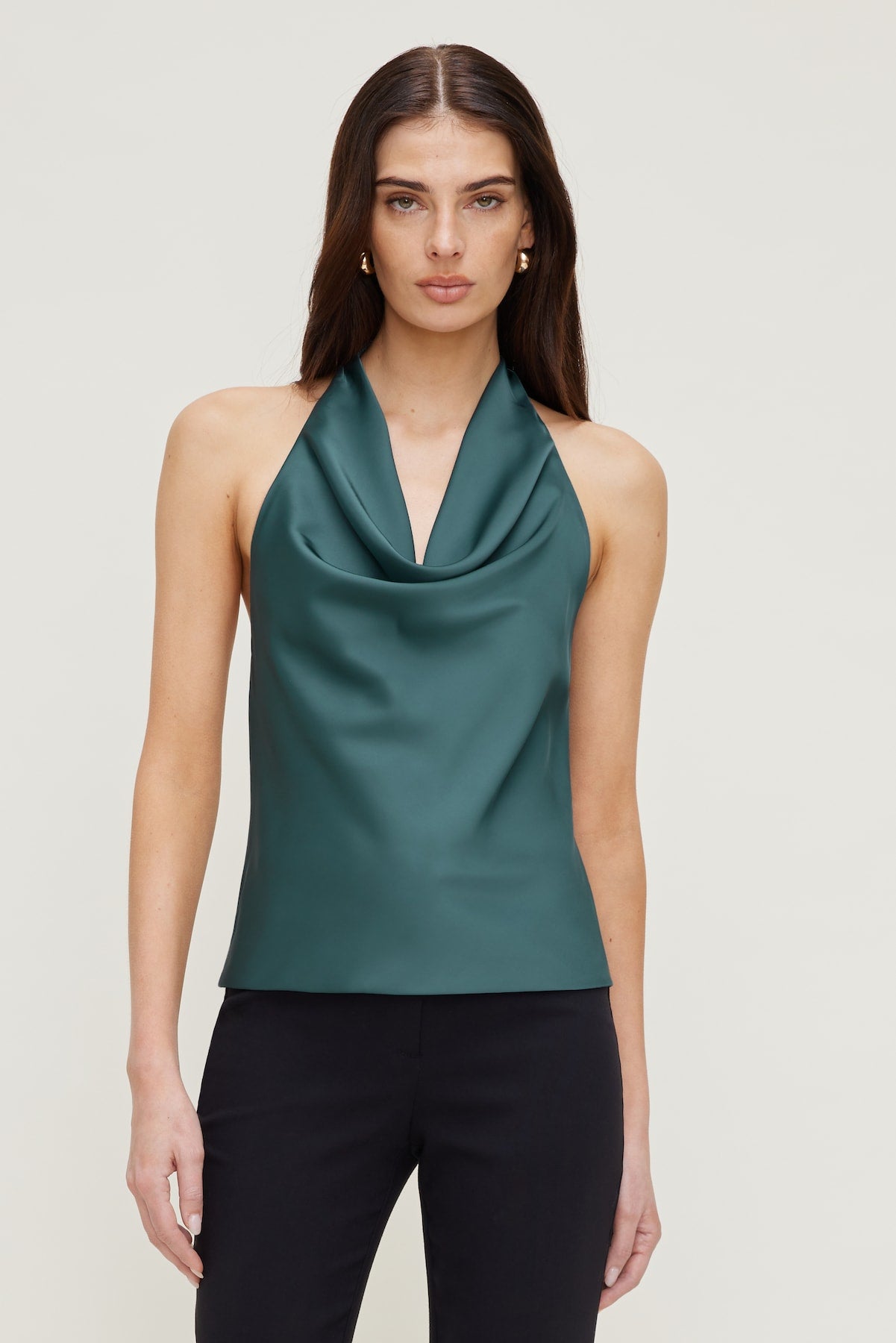 Dynamite On Sale | Camila Satin Cowl Halter Neck Blouse Green