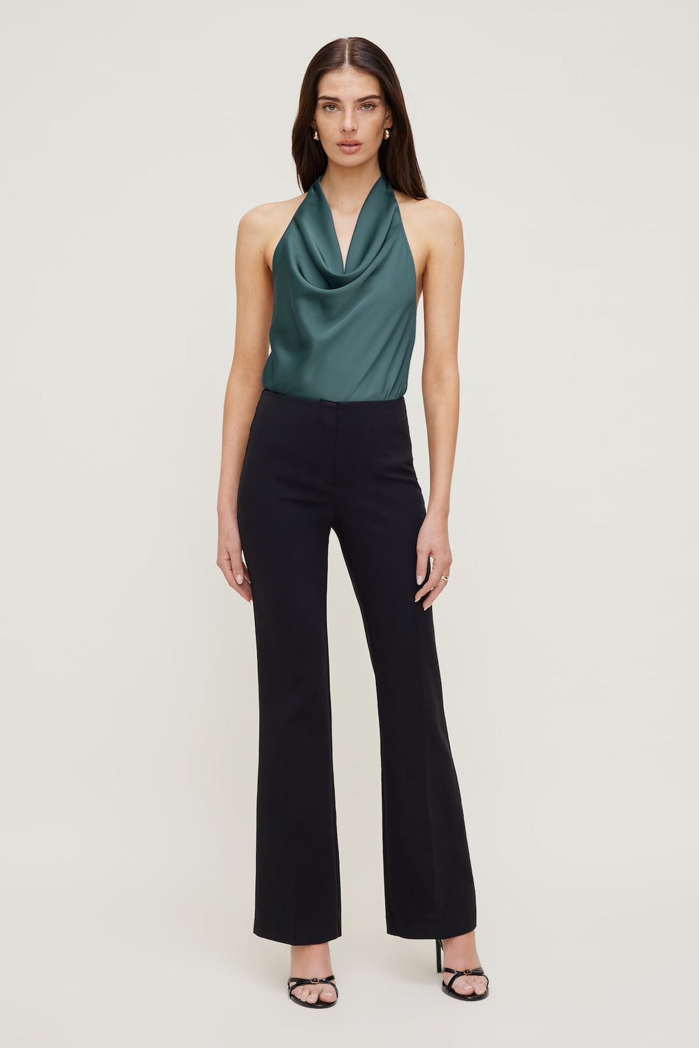 Dynamite On Sale | Camila Satin Cowl Halter Neck Blouse Green
