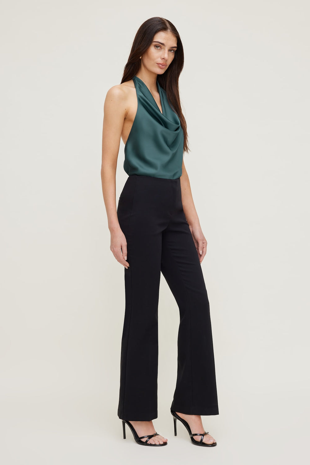 Dynamite On Sale | Camila Satin Cowl Halter Neck Blouse Green