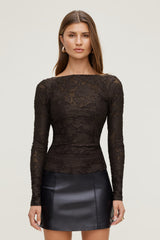 Dynamite Store | Nola Jacquard Long Sleeve Top Brown