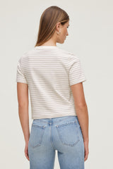 Dynamite On Sale | Everyday Striped Heavy Cotton T Shirt Beige