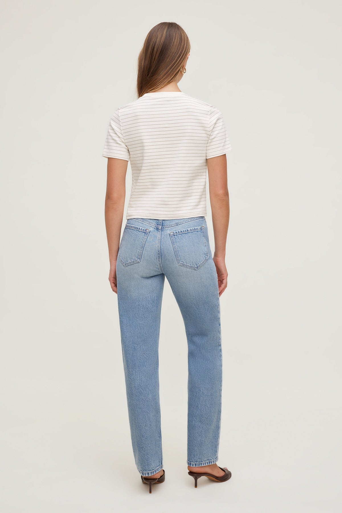 Dynamite On Sale | Everyday Striped Heavy Cotton T Shirt Beige