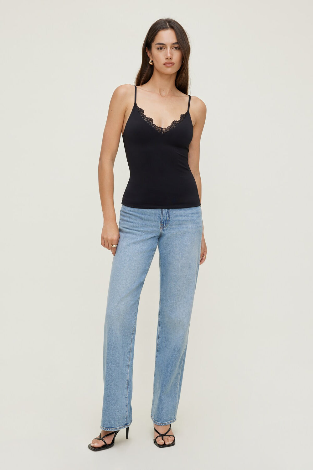 Dynamite Outlet | Sculpt Lace Trim Cami Top Black