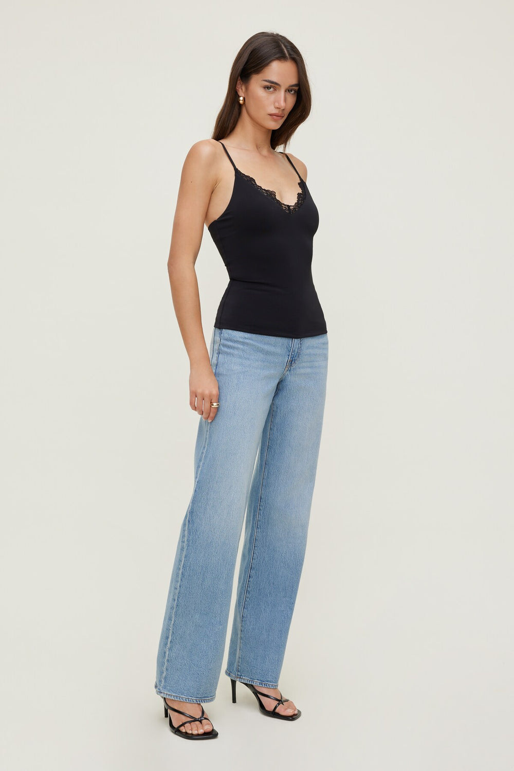 Dynamite Outlet | Sculpt Lace Trim Cami Top Black