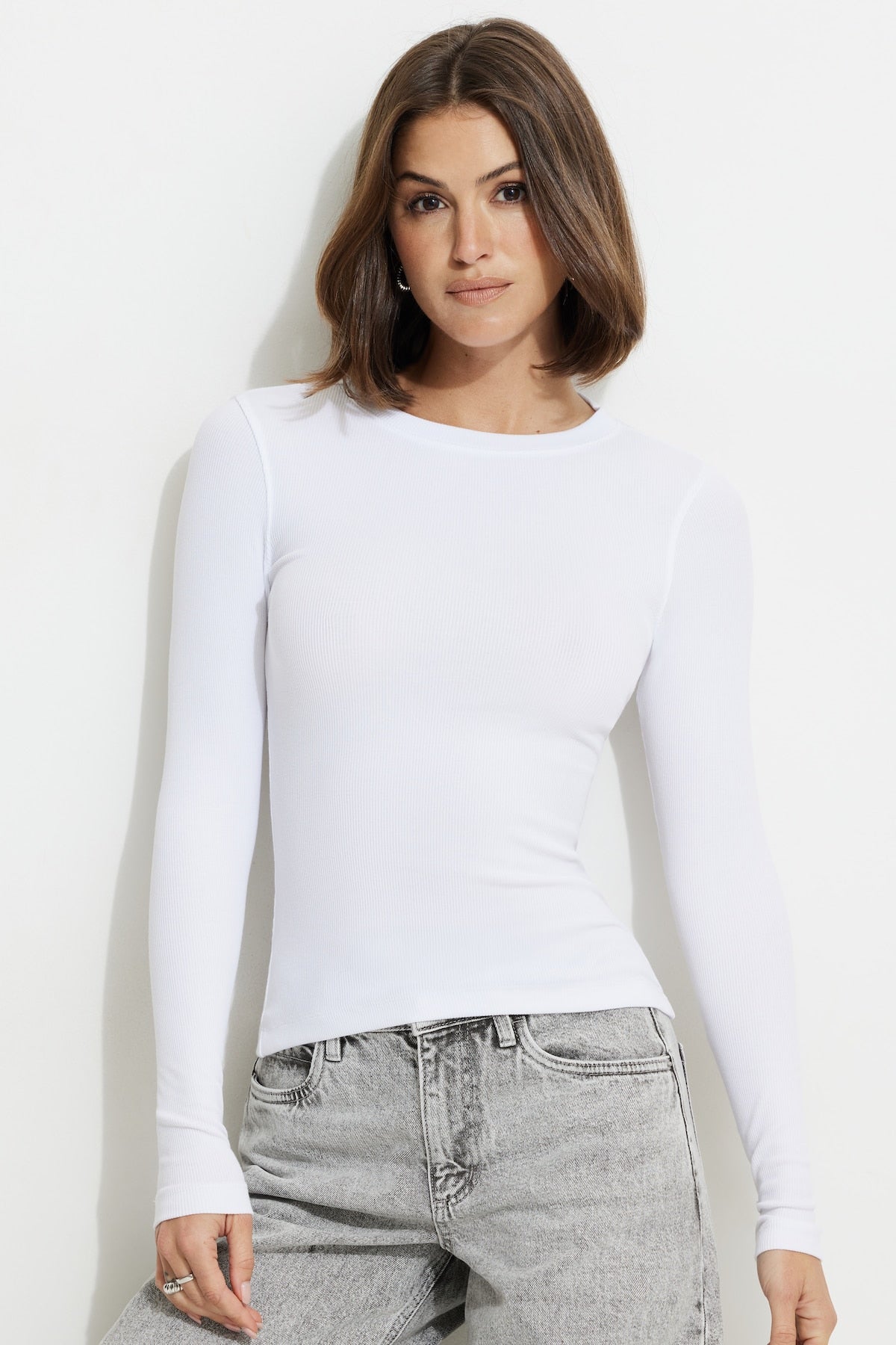 Dynamite Online | Tedi Ribbed Long Sleeve T Shirt White