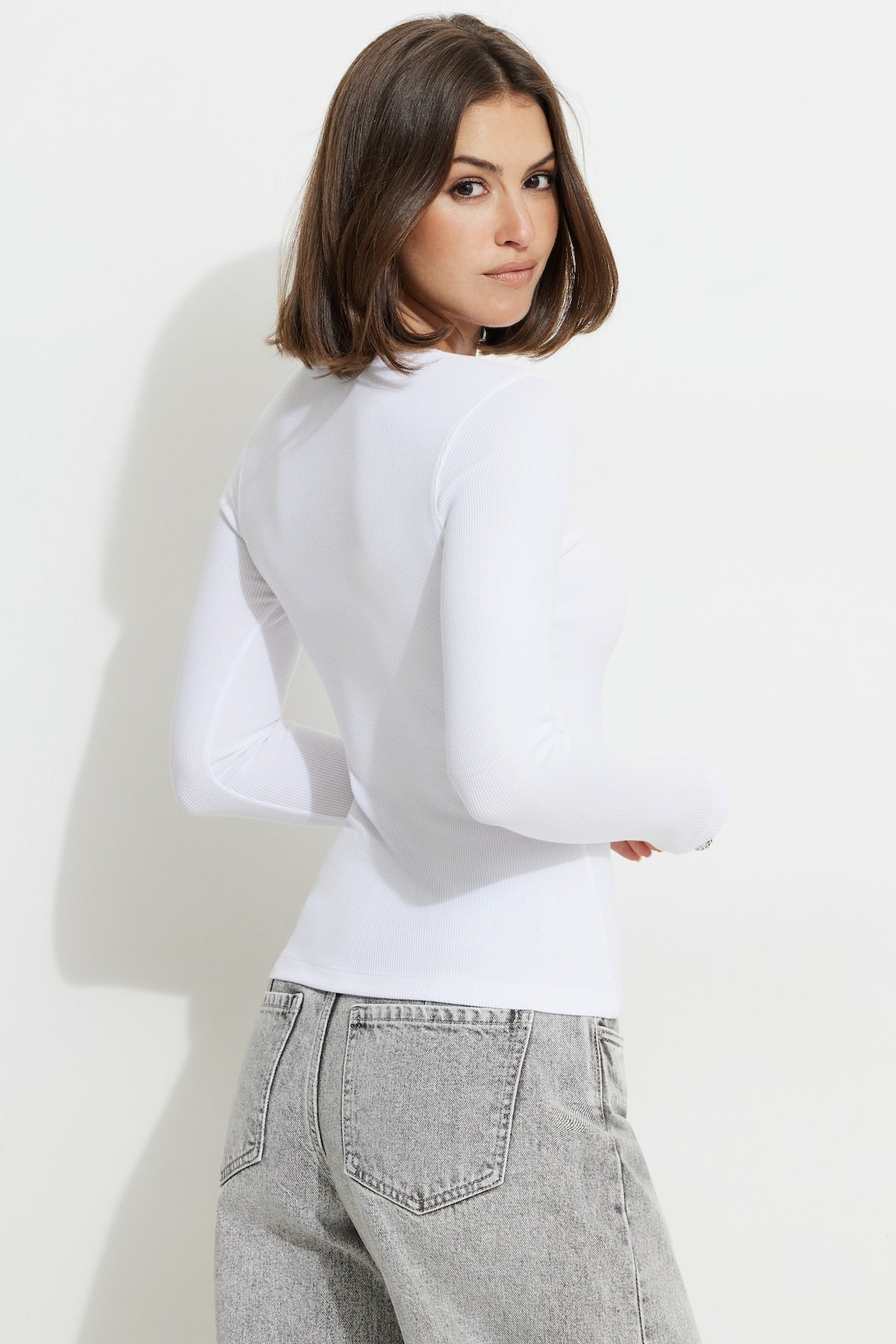 Dynamite Online | Tedi Ribbed Long Sleeve T Shirt White