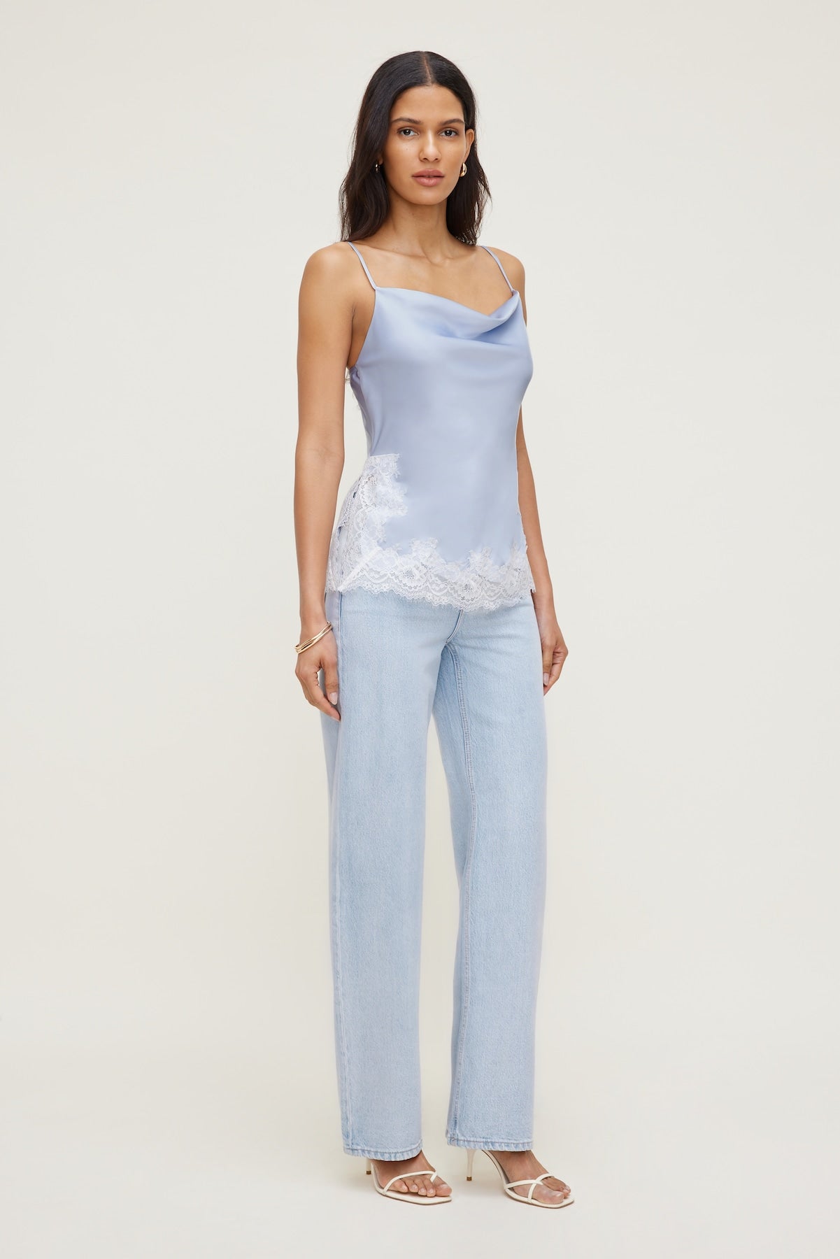 Dynamite Outlet | Madi Lace Satin Cami Top Blue