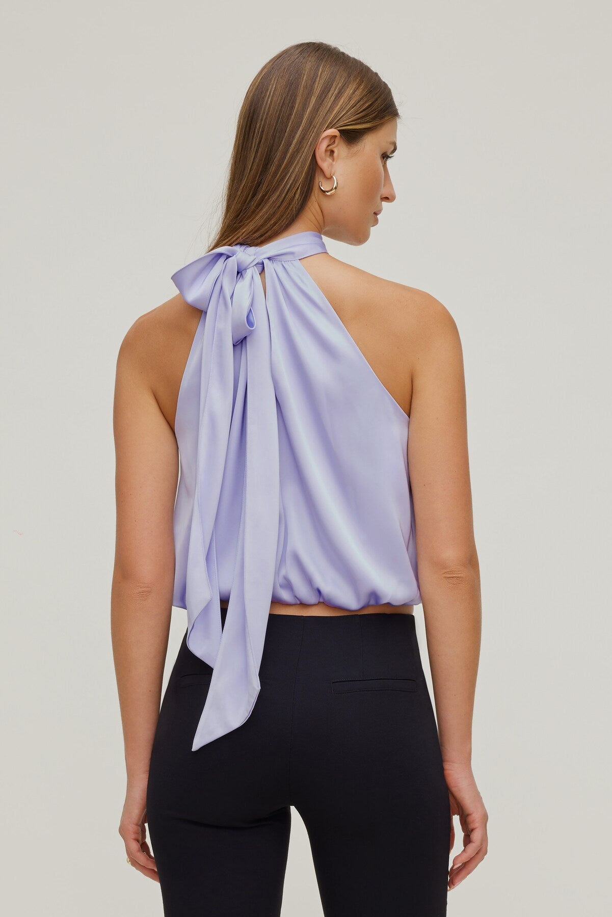 Dynamite Store | Paloma Bubble Satin Halter Blouse Purple