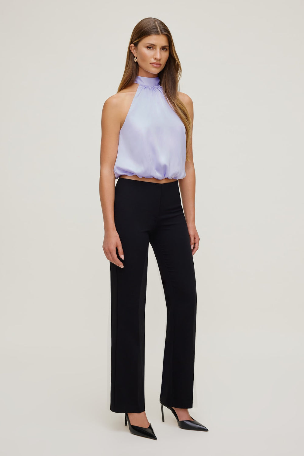 Dynamite Store | Paloma Bubble Satin Halter Blouse Purple