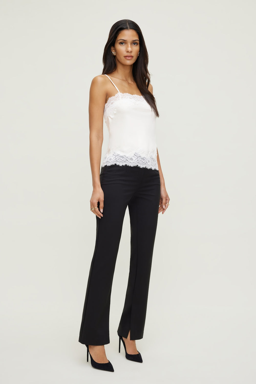 Dynamite Website Shop | Lace Trim Satin Cami Top Beige