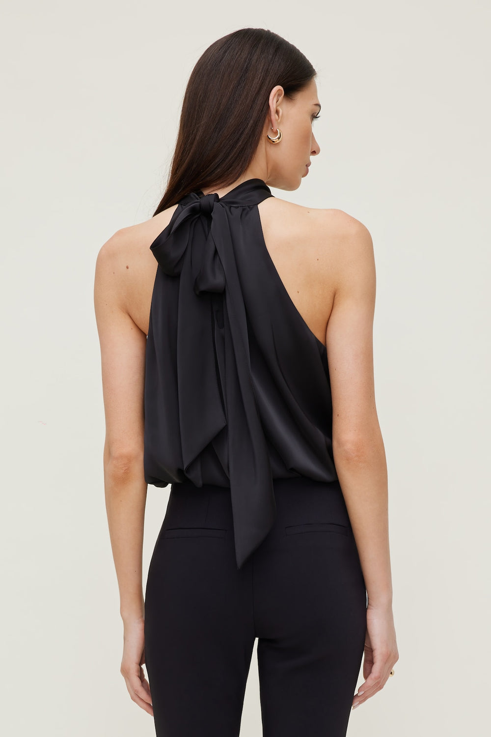 Dynamite Outlets | Paloma Bubble Satin Halter Blouse Black
