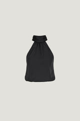 Dynamite Outlets | Paloma Bubble Satin Halter Blouse Black