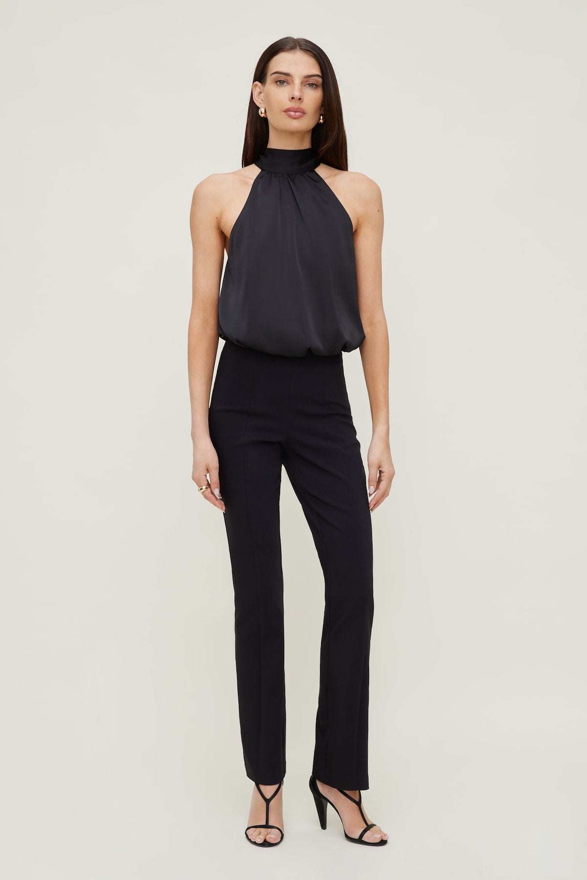 Dynamite Outlets | Paloma Bubble Satin Halter Blouse Black