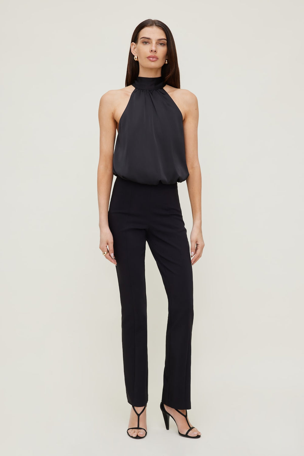 Dynamite Outlets | Paloma Bubble Satin Halter Blouse Black
