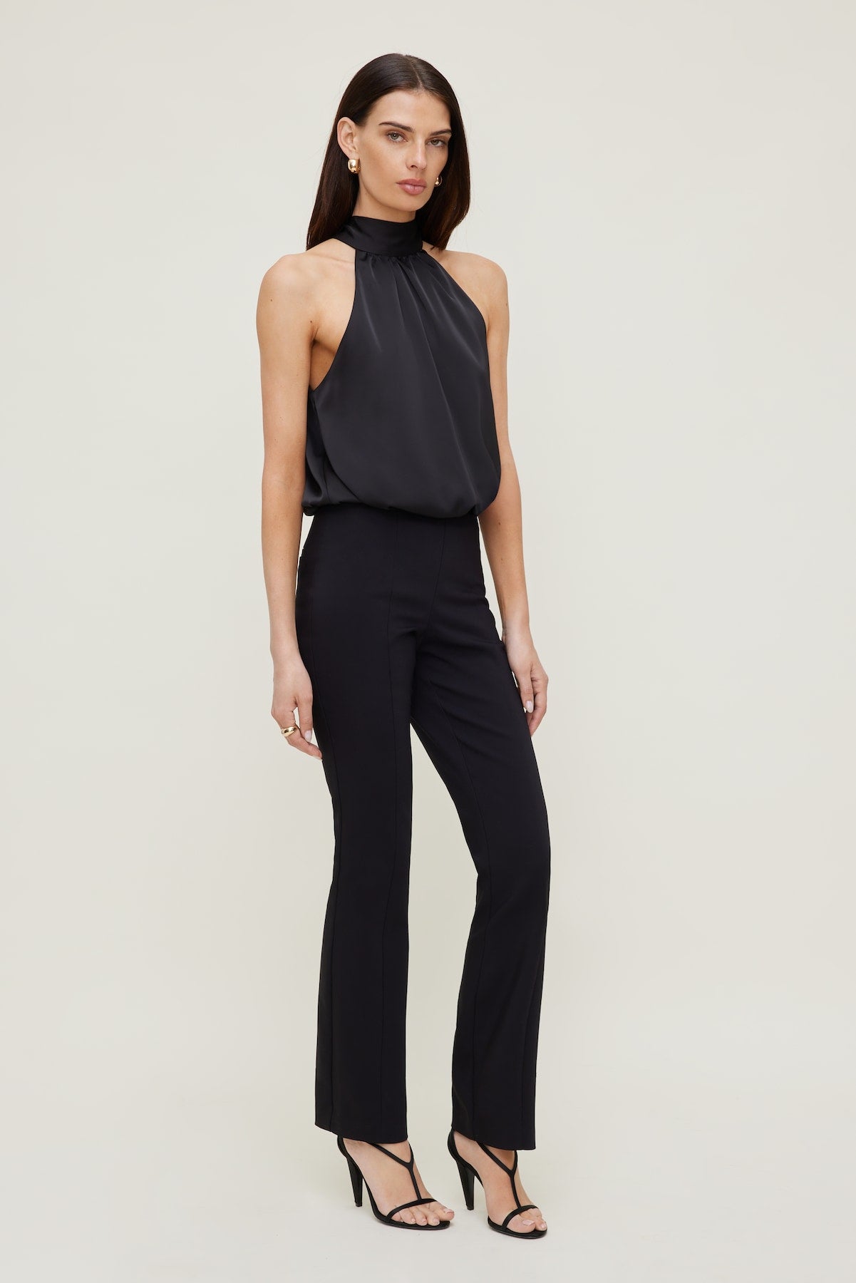 Dynamite Outlets | Paloma Bubble Satin Halter Blouse Black