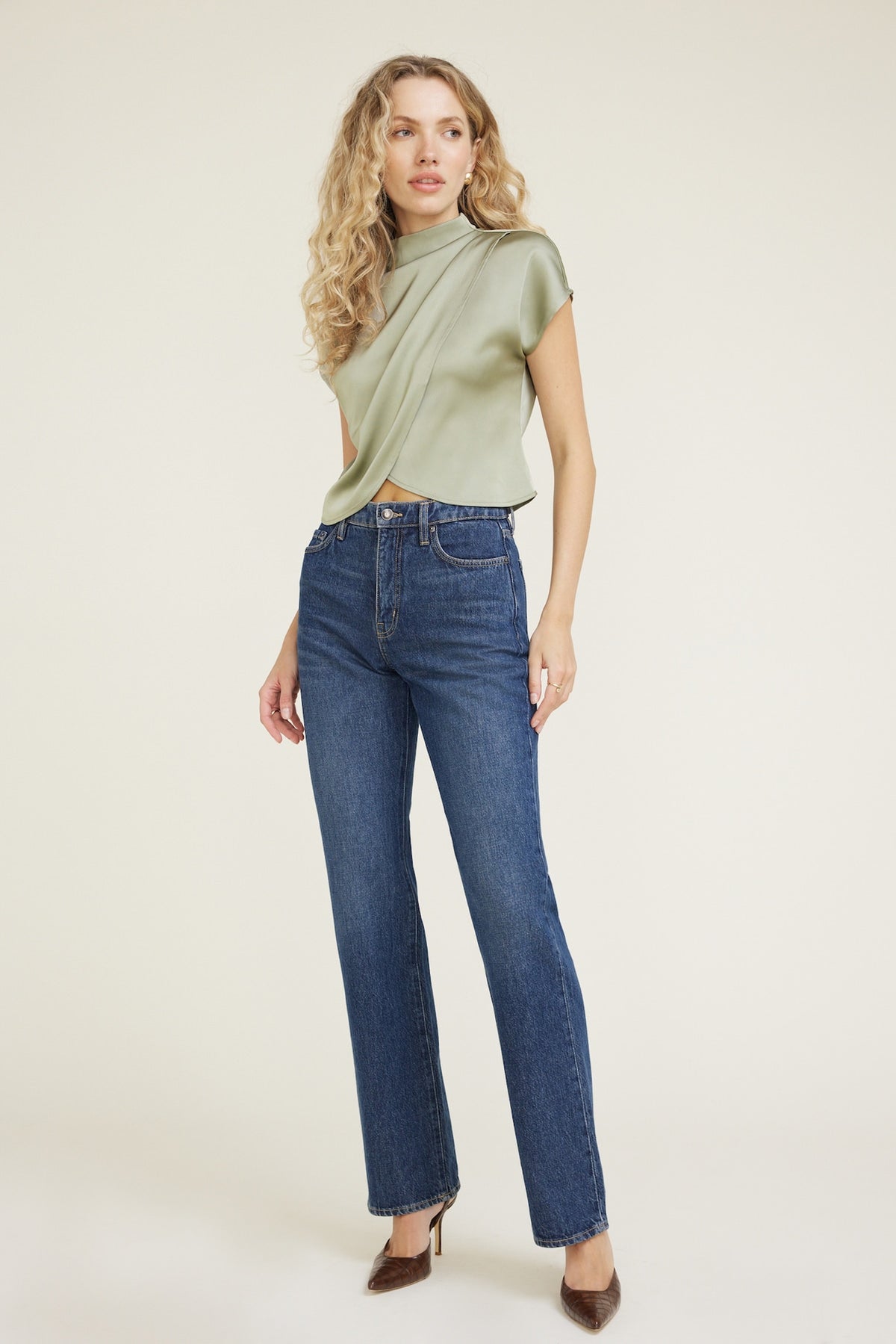 Dynamite US | Ella Layered Satin Blouse Green