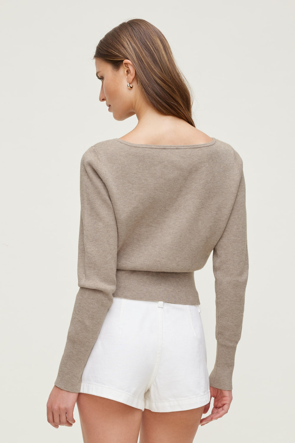Dynamite Online | Sara Ribbed Cinch Hem Cardigan Beige