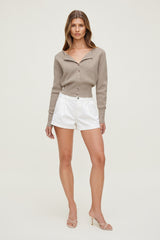 Dynamite Online | Sara Ribbed Cinch Hem Cardigan Beige