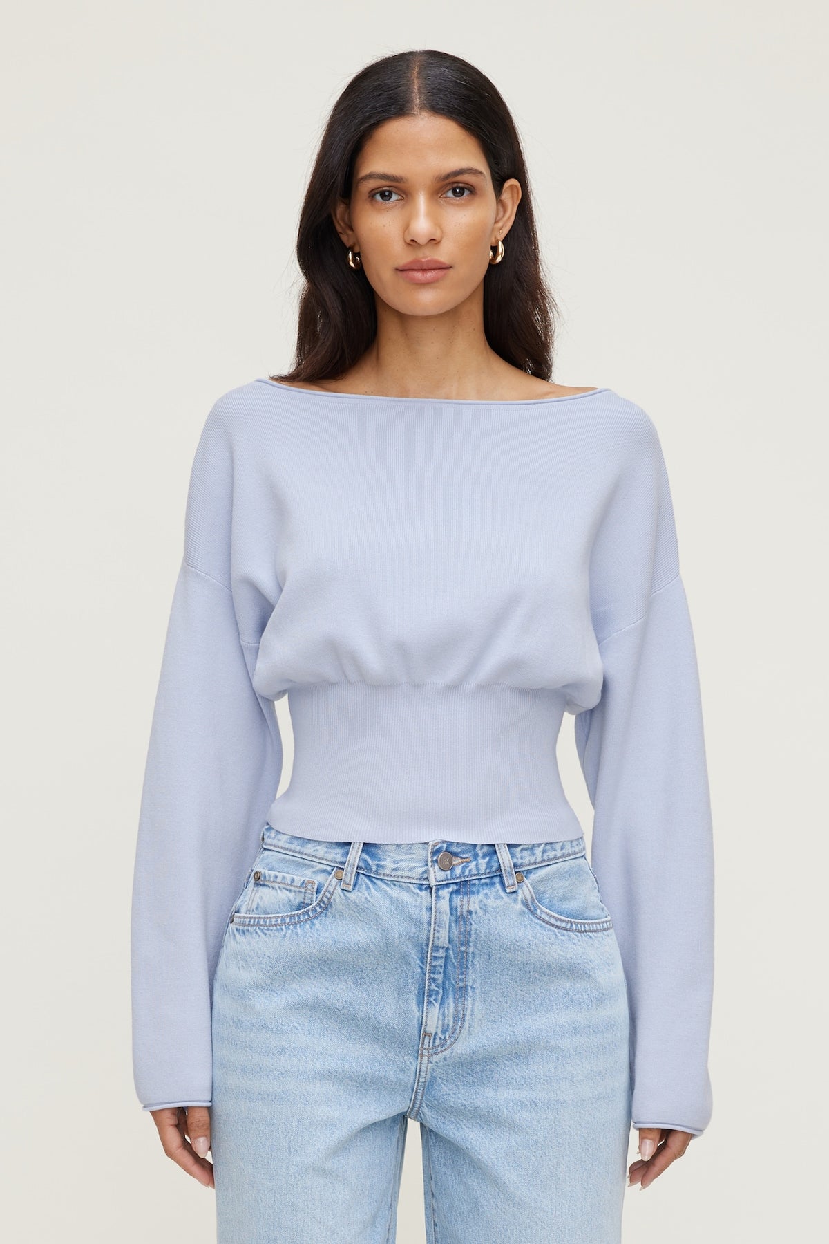 Dynamite Discount | Cinched Boat Neck Sweater Blue