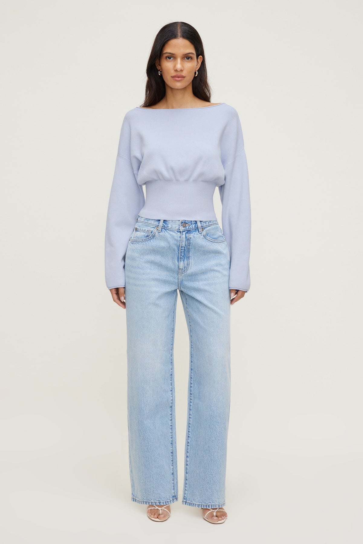 Dynamite Discount | Cinched Boat Neck Sweater Blue
