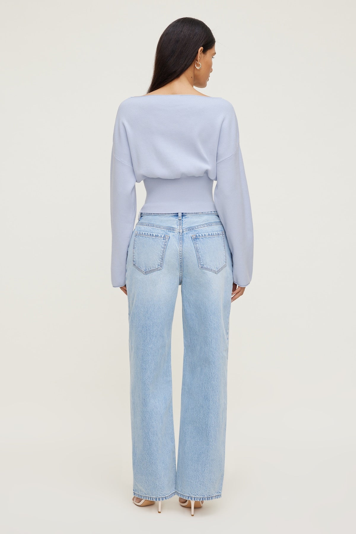 Dynamite Discount | Cinched Boat Neck Sweater Blue