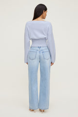 Dynamite Discount | Cinched Boat Neck Sweater Blue