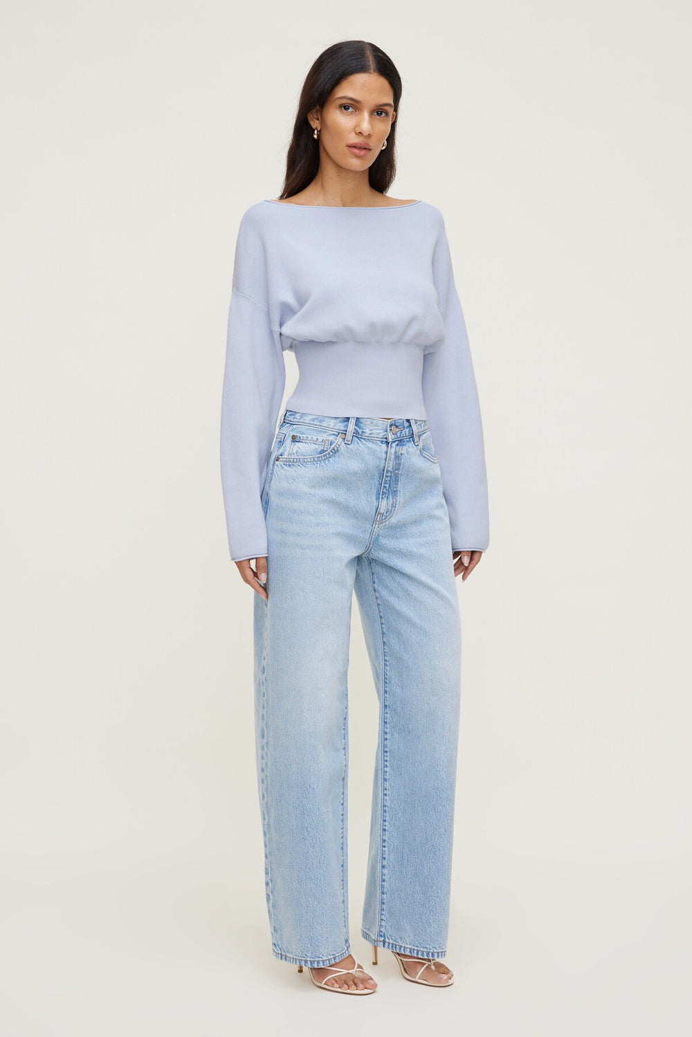 Dynamite Discount | Cinched Boat Neck Sweater Blue