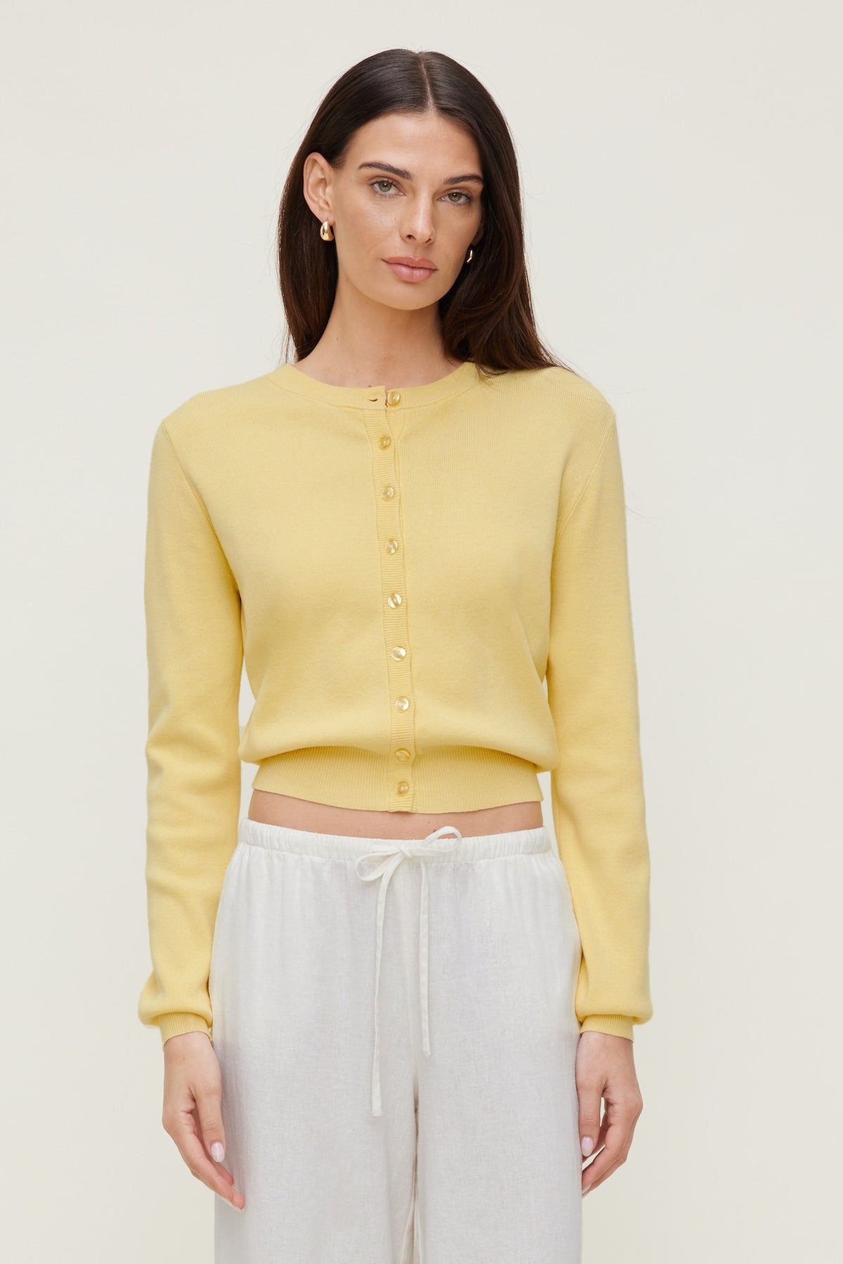 Dynamite On Sale | Rebecca Crewneck Cardigan Yellow