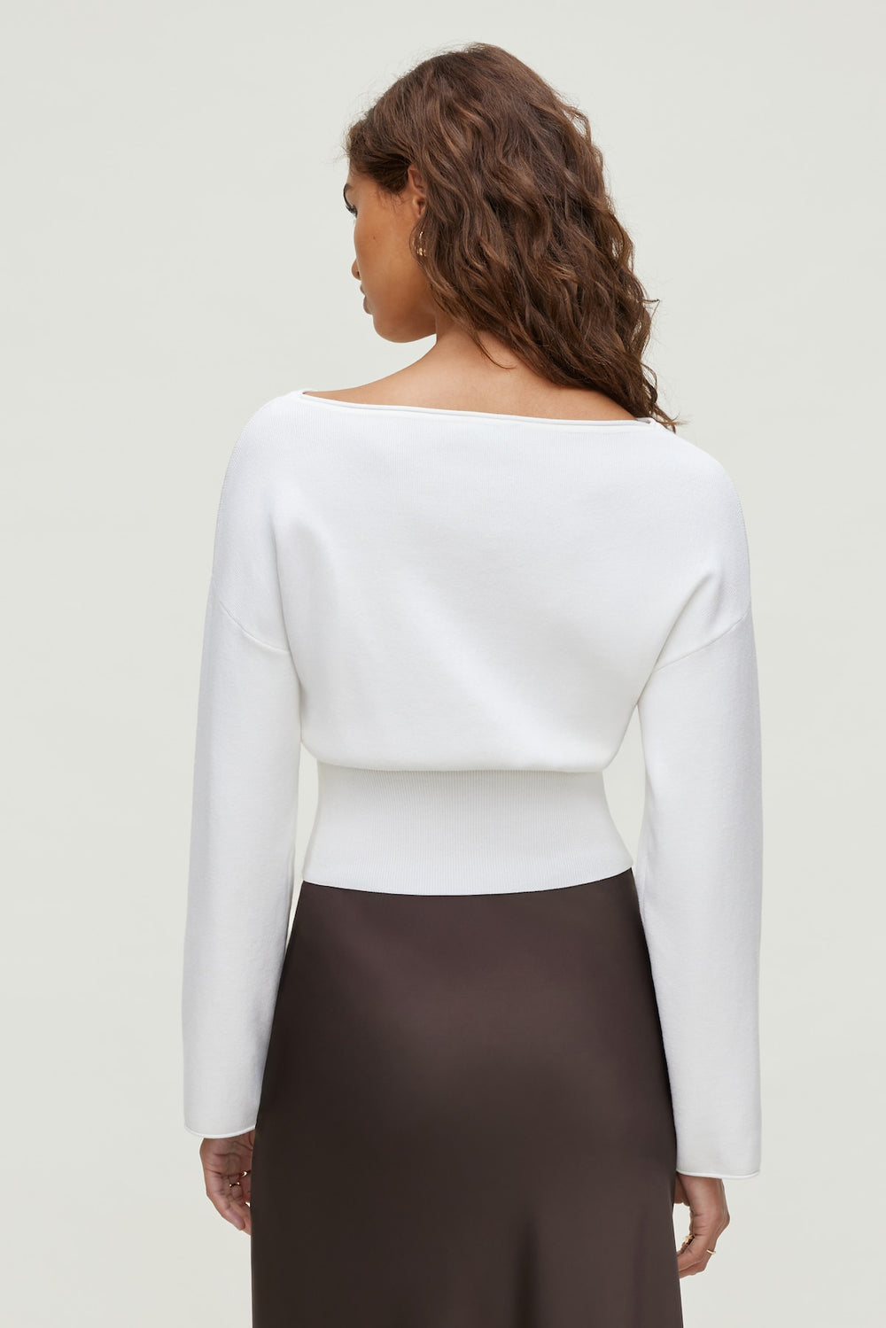 Dynamite Online | Cinched Boat Neck Sweater White