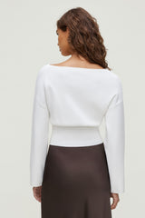 Dynamite Online | Cinched Boat Neck Sweater White