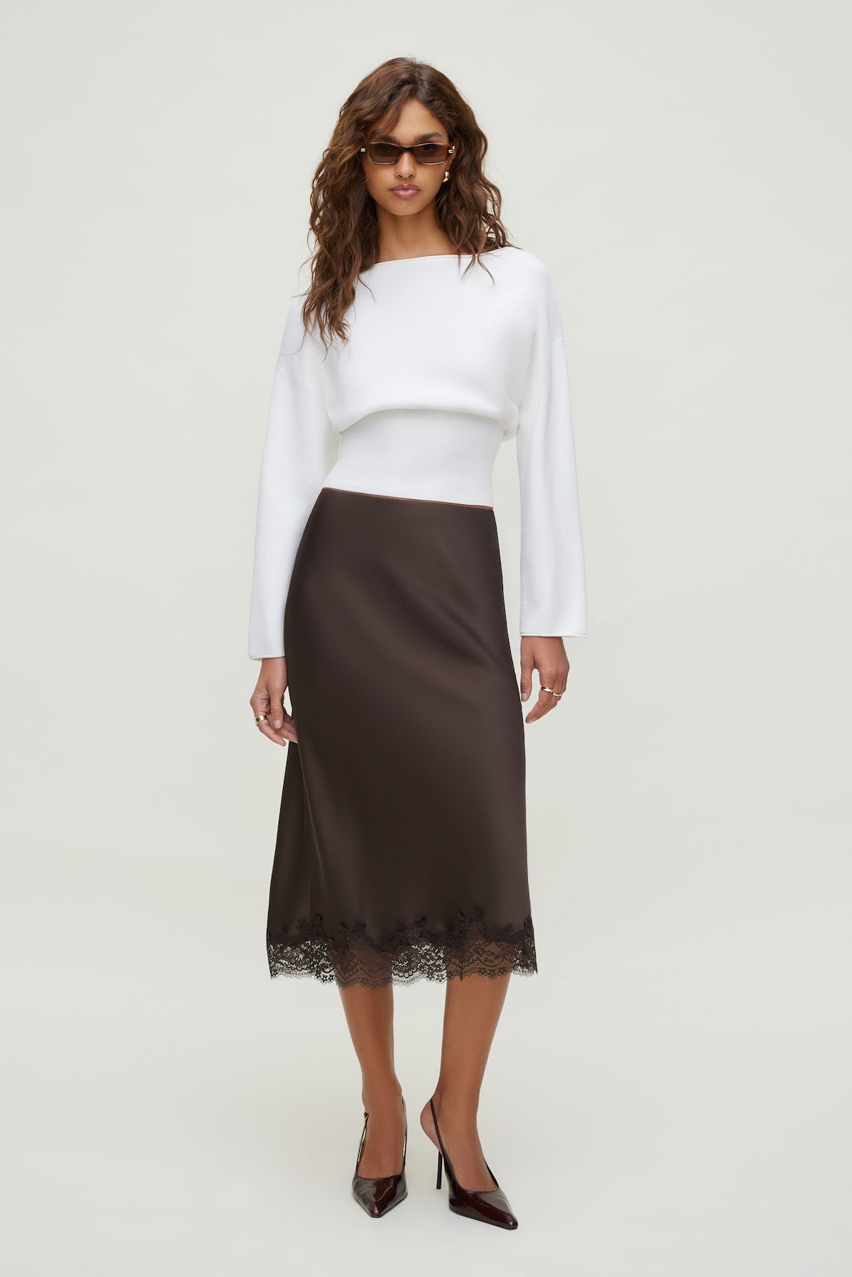 Dynamite Online | Cinched Boat Neck Sweater White