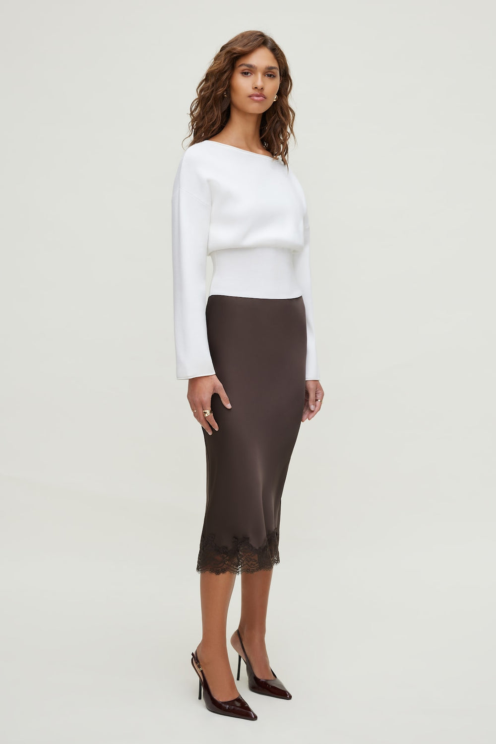 Dynamite Online | Cinched Boat Neck Sweater White
