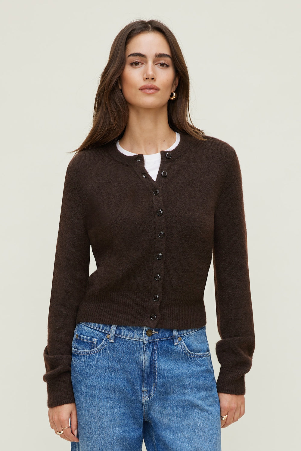 Dynamite Outlet | Rebecca Crewneck Cardigan Brown