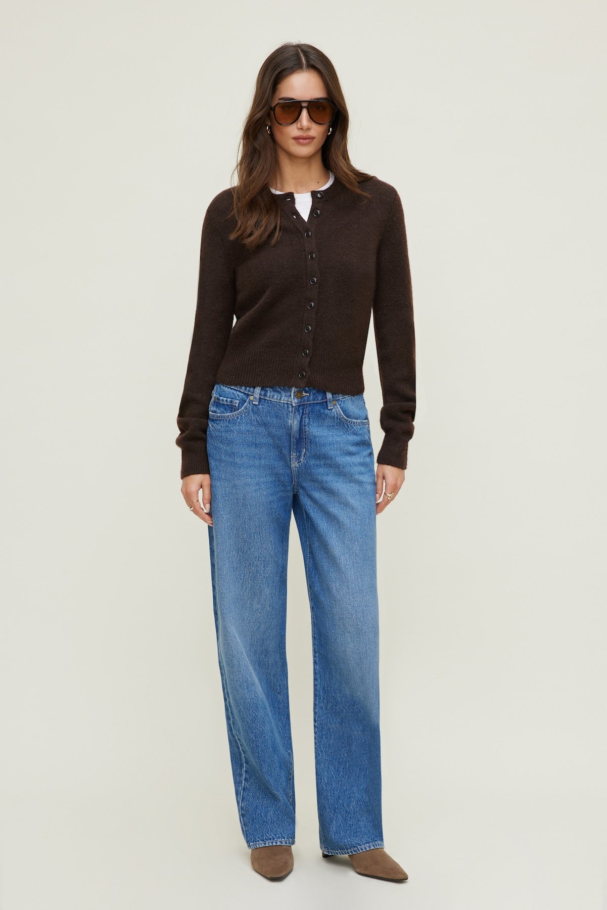 Dynamite Outlet | Rebecca Crewneck Cardigan Brown
