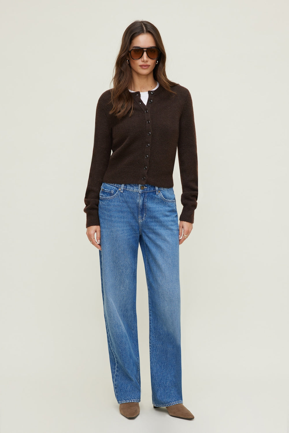 Dynamite Outlet | Rebecca Crewneck Cardigan Brown