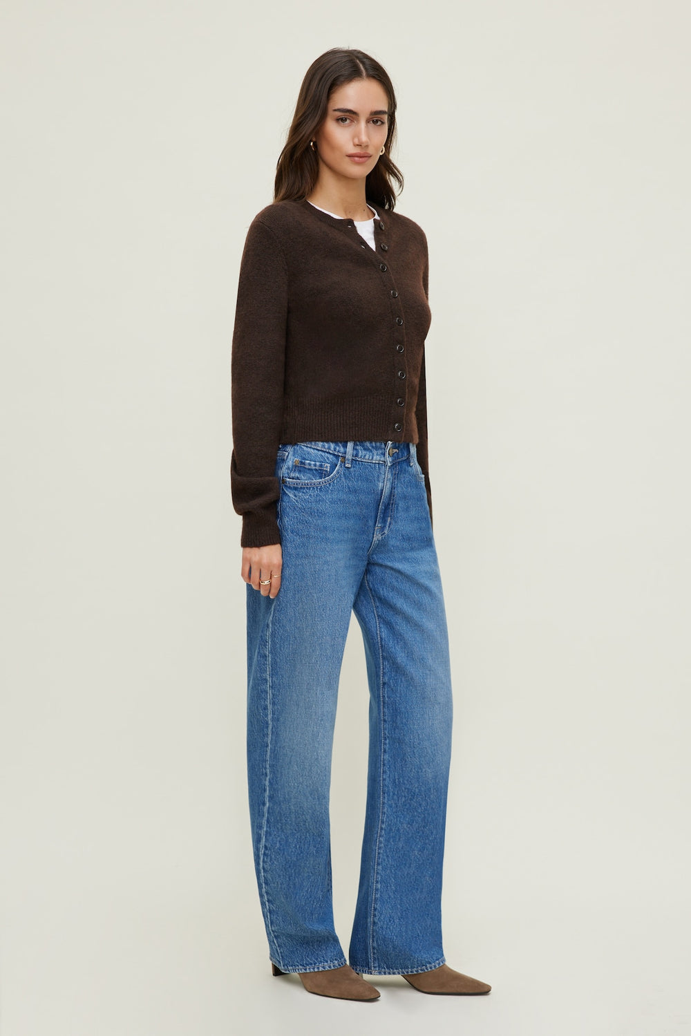 Dynamite Outlet | Rebecca Crewneck Cardigan Brown