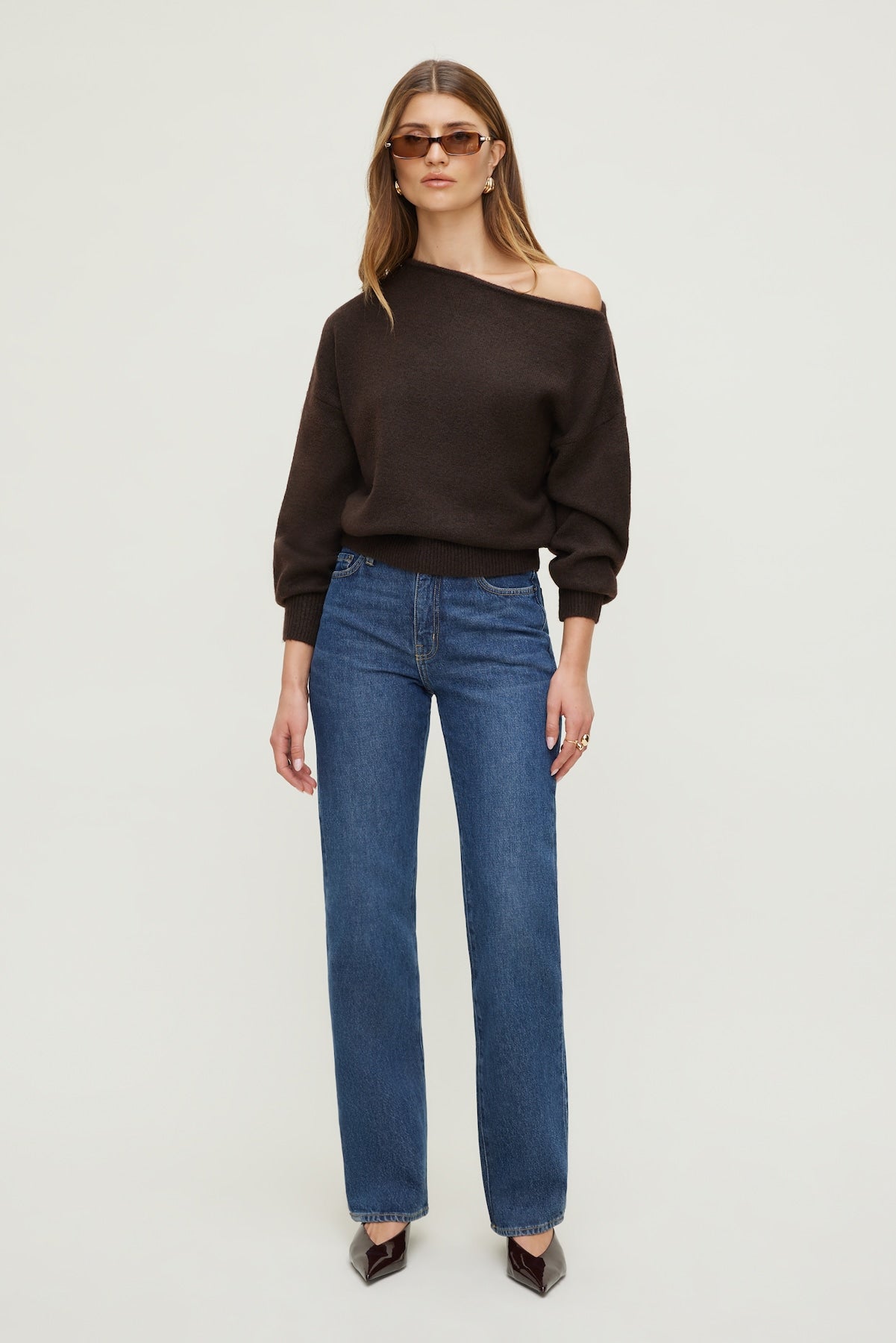 Dynamite Website Shop | Lola Off Shoulder Sweater Brown