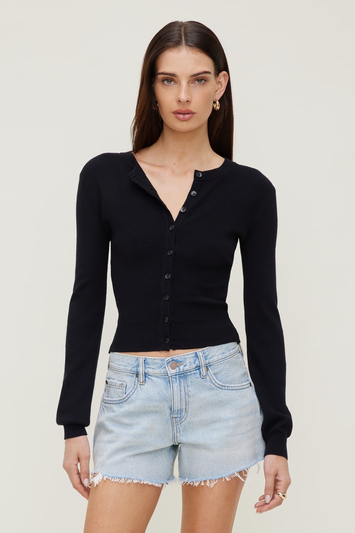 Dynamite Outlets | Rebecca Crewneck Cardigan Black