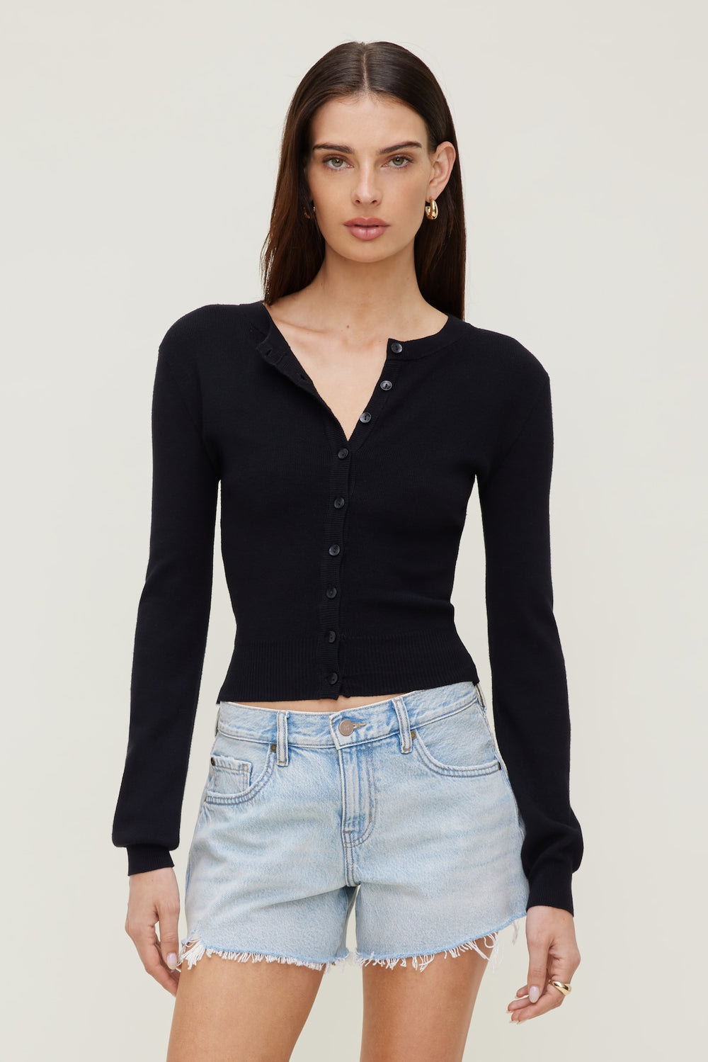 Dynamite Outlets | Rebecca Crewneck Cardigan Black