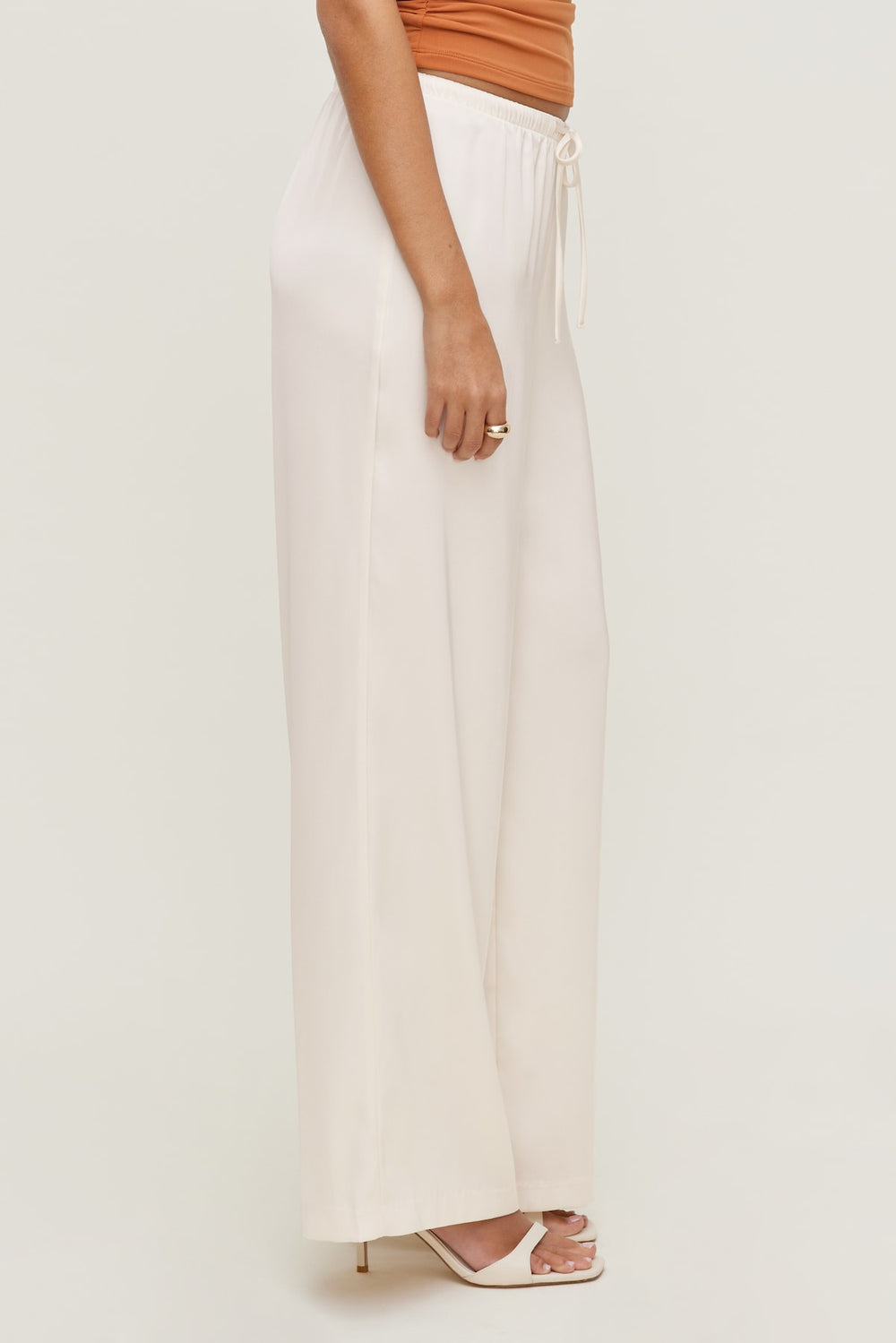Dynamite Online | Leo Satin Wide Leg Pants Beige