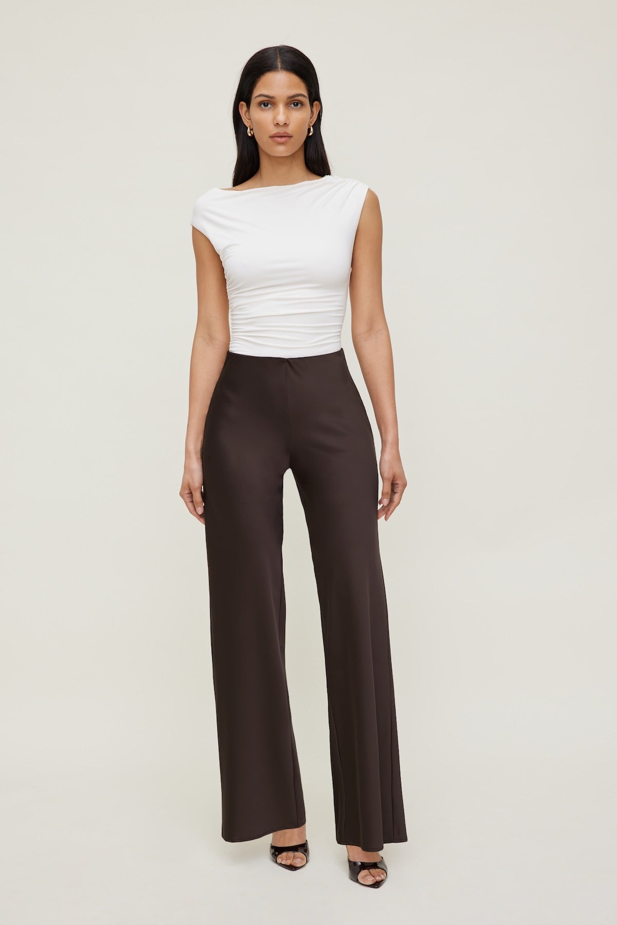 Dynamite Website Shop | Izzy Wide Leg Satin Pants Brown
