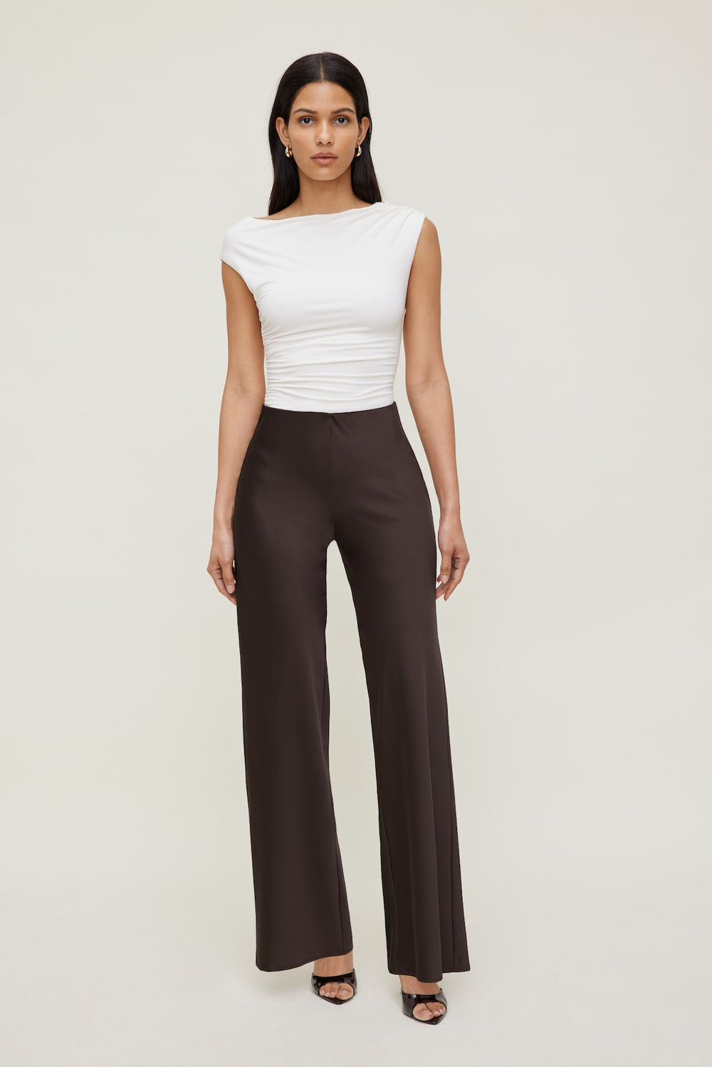 Dynamite Website Shop | Izzy Wide Leg Satin Pants Brown