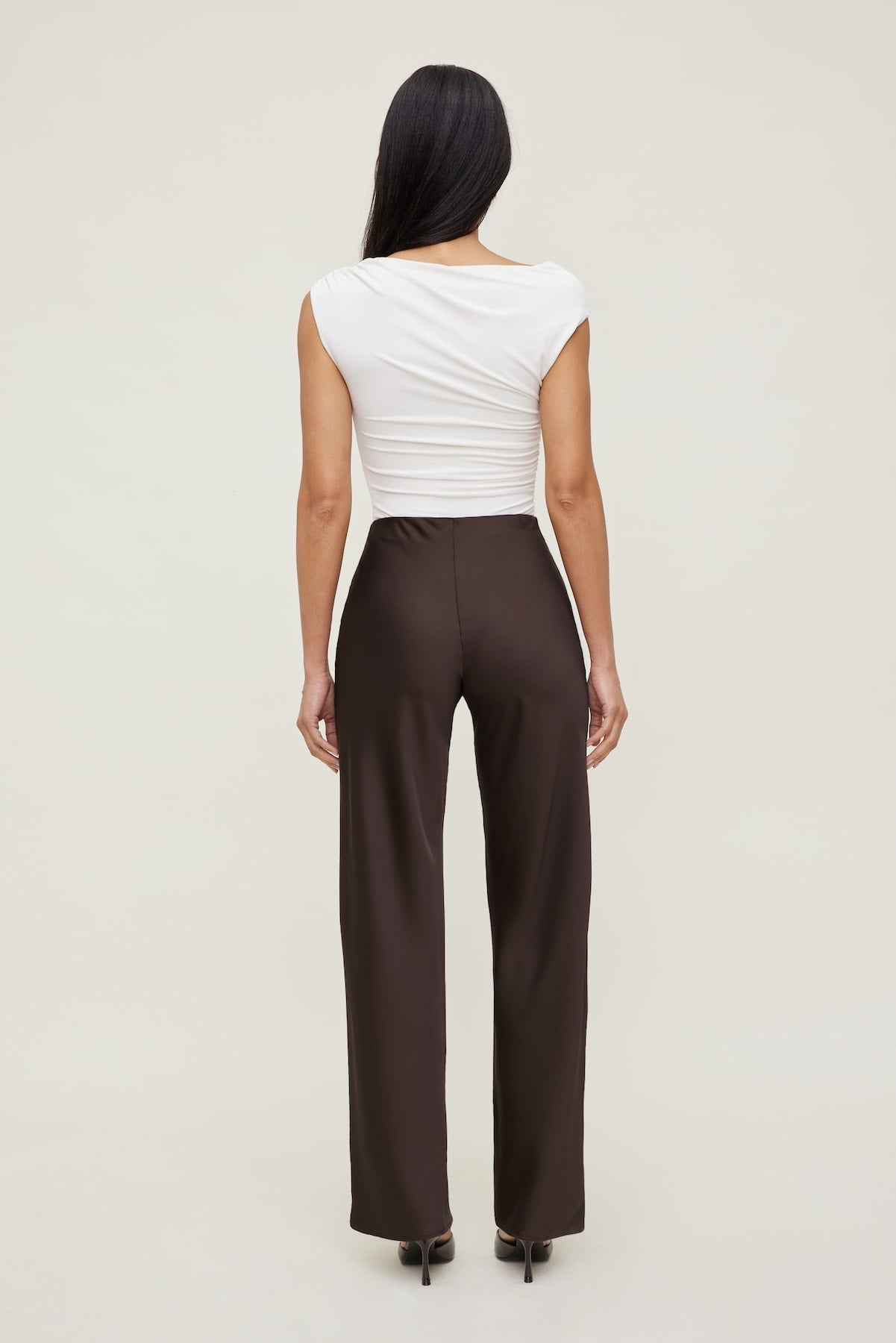 Dynamite Website Shop | Izzy Wide Leg Satin Pants Brown