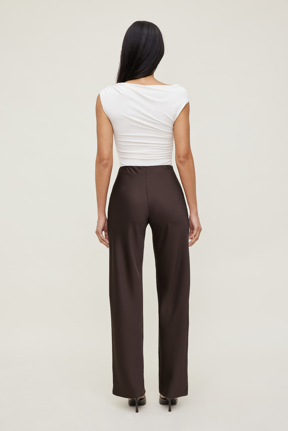 Dynamite Website Shop | Izzy Wide Leg Satin Pants Brown