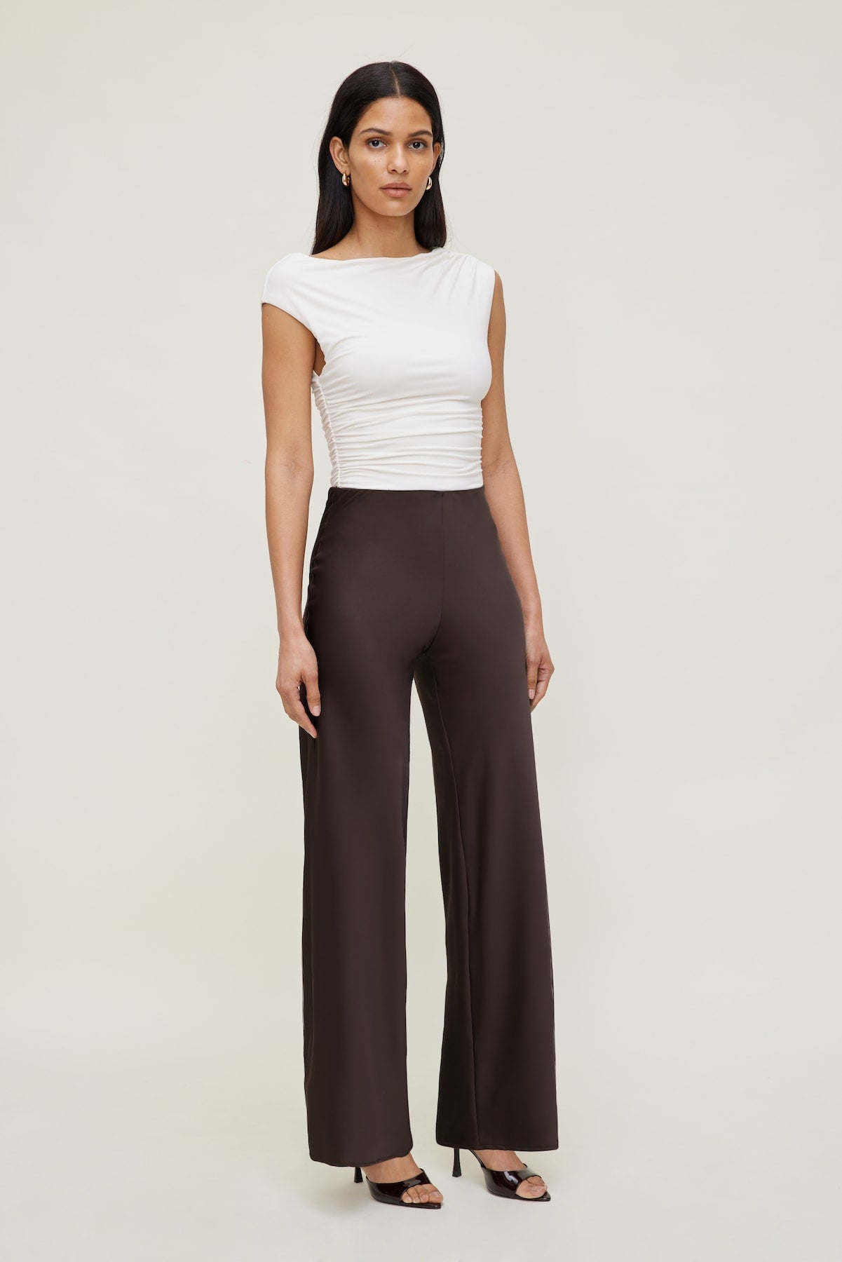 Dynamite Website Shop | Izzy Wide Leg Satin Pants Brown