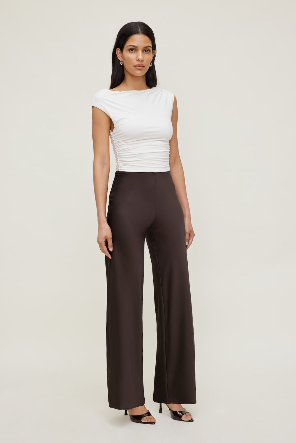 Dynamite Website Shop | Izzy Wide Leg Satin Pants Brown