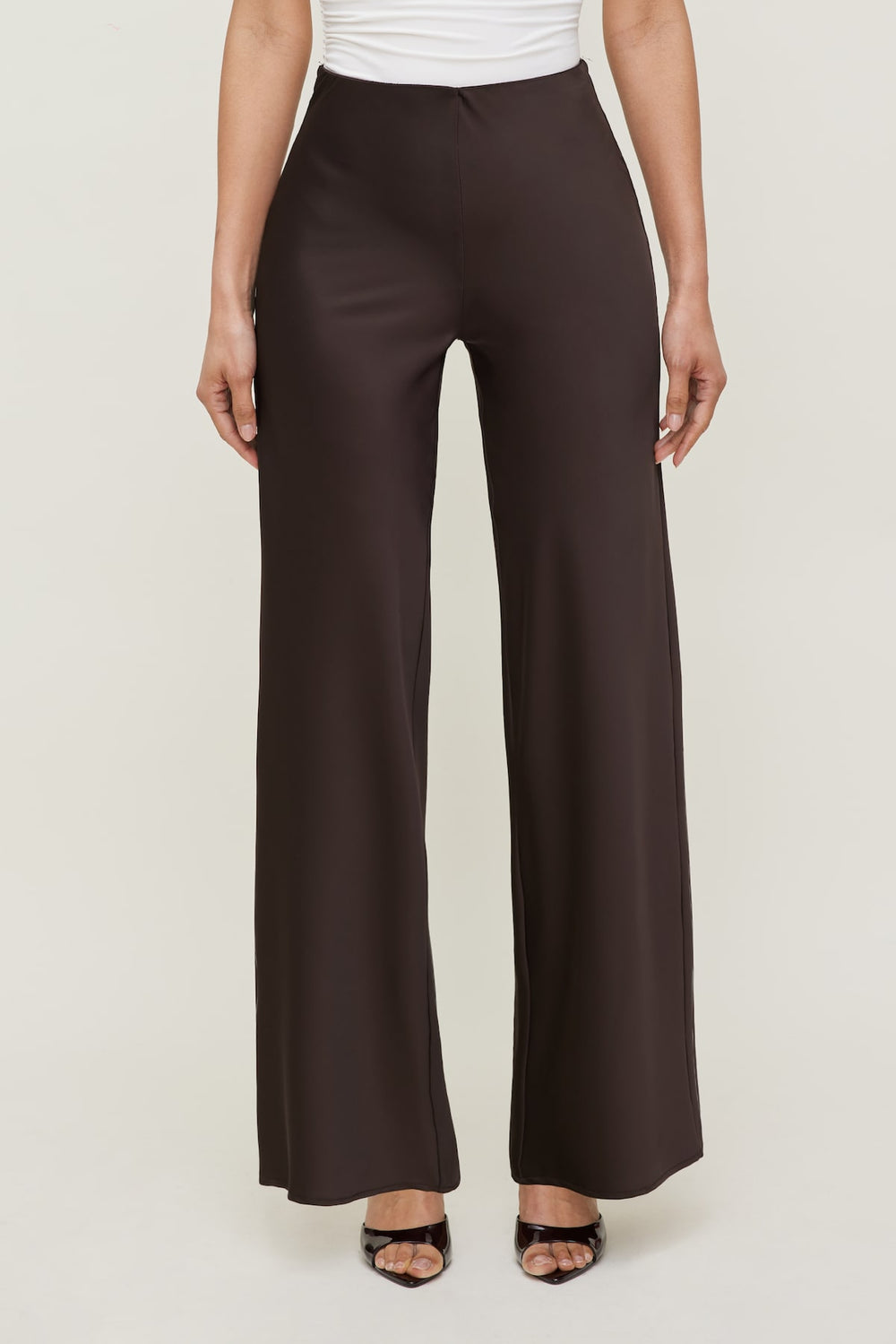 Dynamite Website Shop | Izzy Wide Leg Satin Pants Brown