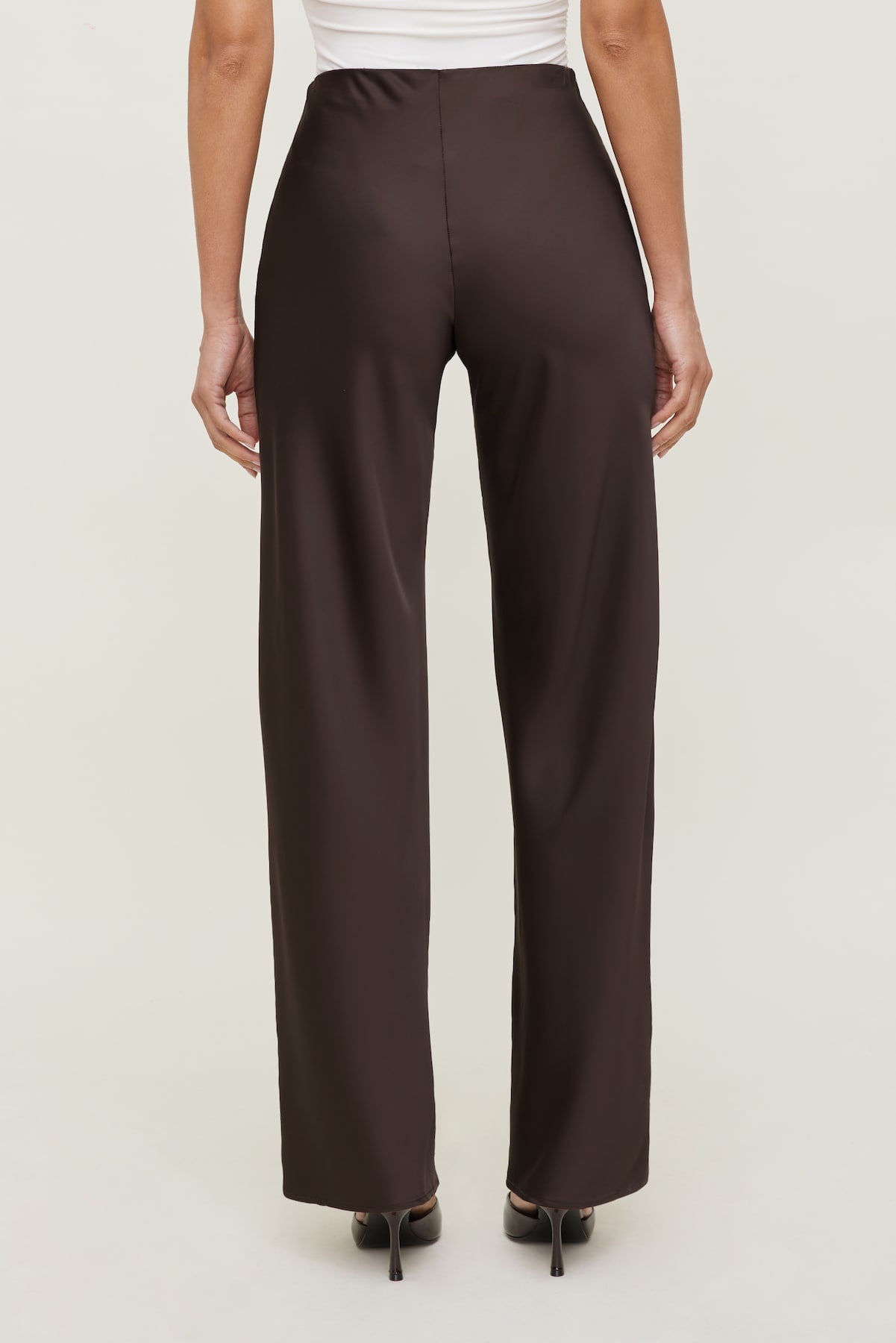 Dynamite Website Shop | Izzy Wide Leg Satin Pants Brown