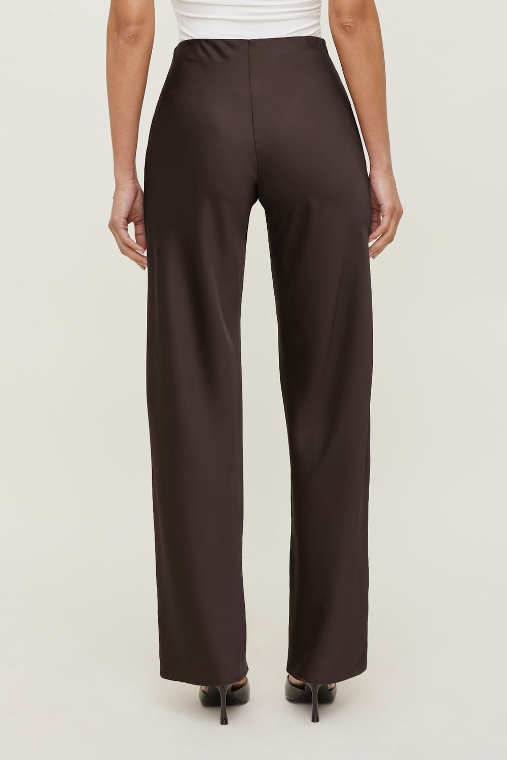 Dynamite Website Shop | Izzy Wide Leg Satin Pants Brown