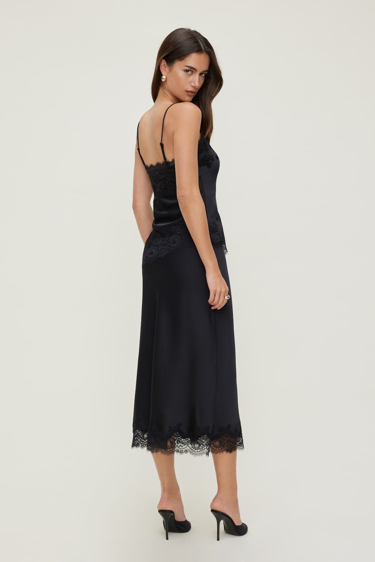 Dynamite US | Lace Satin Midi Skirt Black